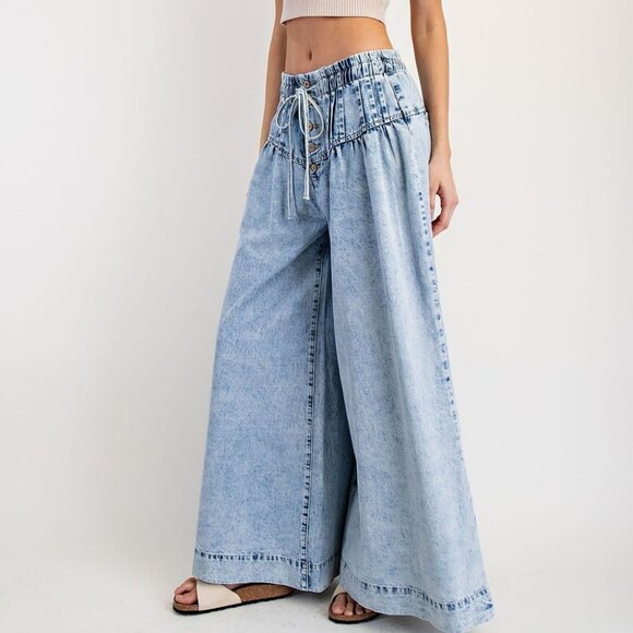 NWT ee:some Mineral-Washed Wide Leg Denim Pants โ Light Wash - Picture 2 of 16